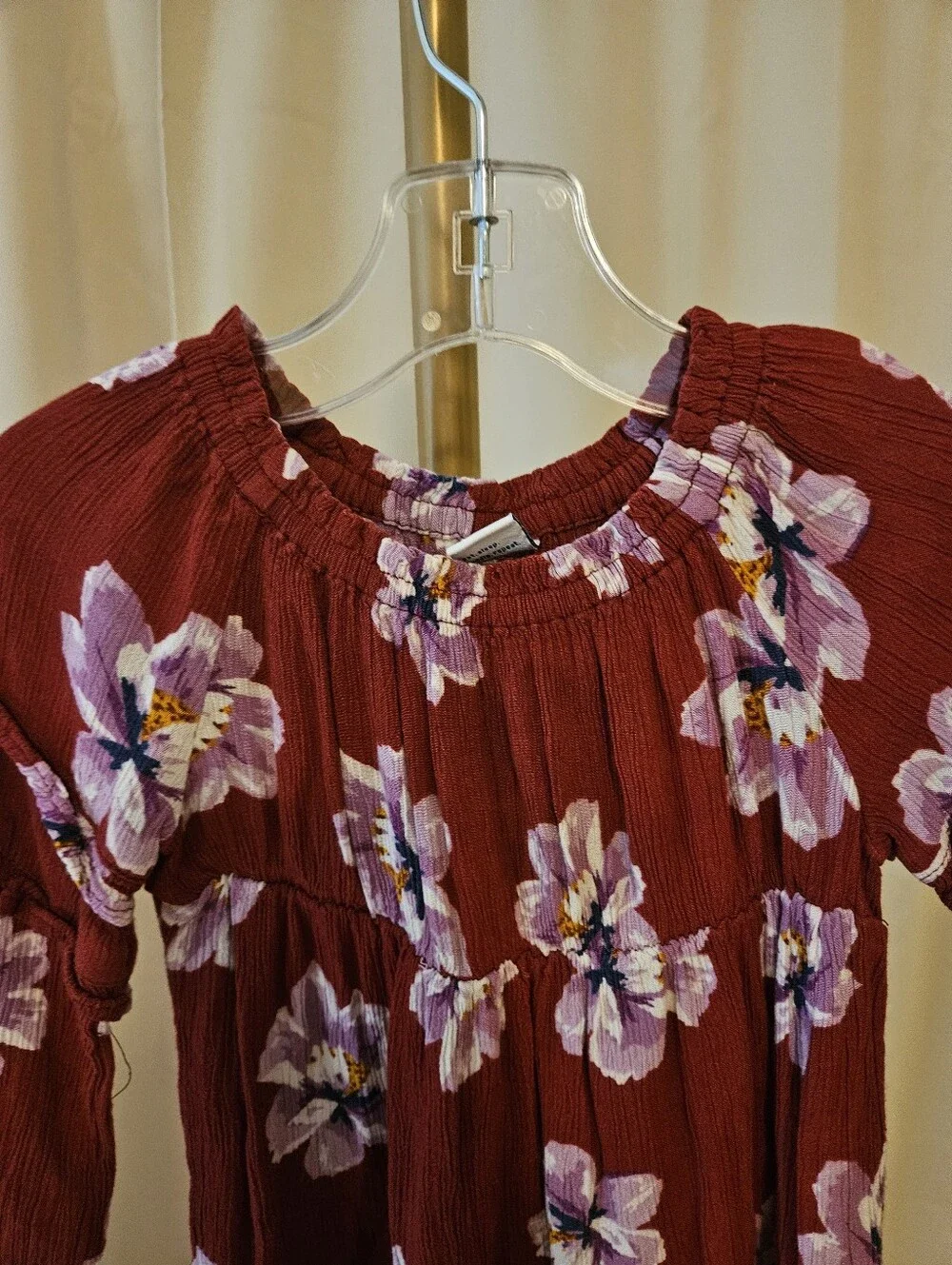 Old Navy Burgundy Floral Crinkle Empire Waist Dress 18-24M